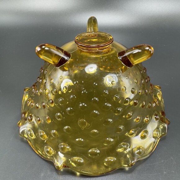 Vintage 3 Toed Hobnail Amber Footed Dish Bowl Container Wavy Edges Decor VTG - Picture 11 of 12